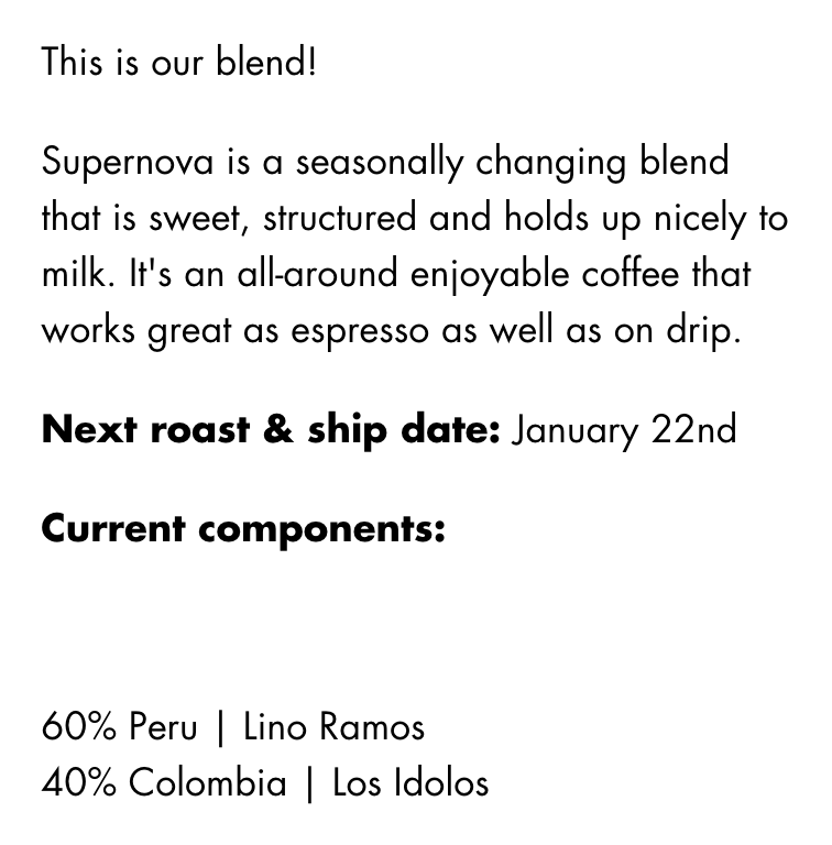 
                  
                    Ilse coffee • Supernova blend, Peru / Colombia
                  
                