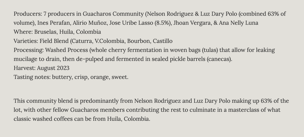 
                  
                    LÜNA coffee roasters • Los Guacharos community, Colombia
                  
                